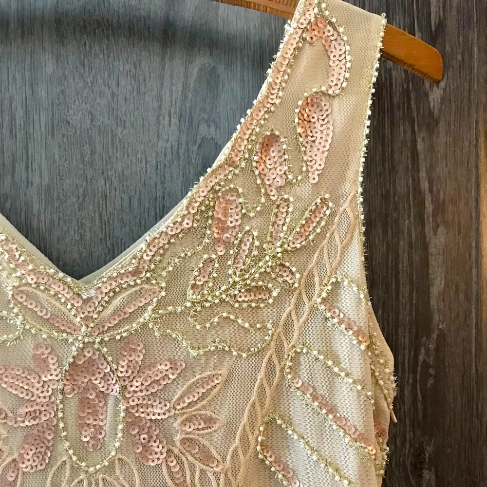 Cream & Blush Pink Beaded Flapper Girl Dress